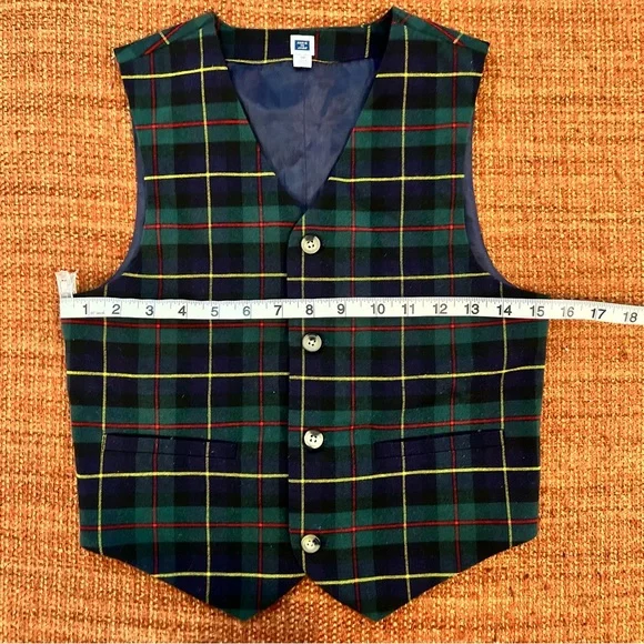 Janie and Jack Boys Navy Red Green Classic Holiday Christmas Plaid Vest Size 10 - Picture 4 of 10